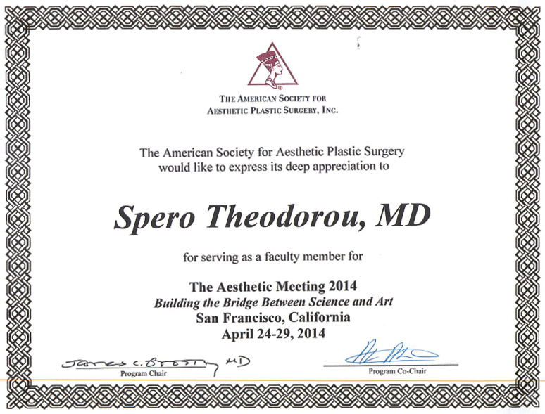 Dr Spero J Theodorou Honored for Serving as Faculty Member at ASAPS Aesthetic Meeting 2014 Dr Spero J Theodorou Honored for Serving as Faculty Member at ASAPS Aesthetic Meeting 2014