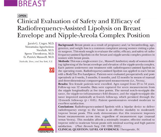 Clinical Evaluation of Safety and Efficacy of Radiofrequency-assisted Lipolysis on Breast Envelope and Nipple-Areola Complex Position